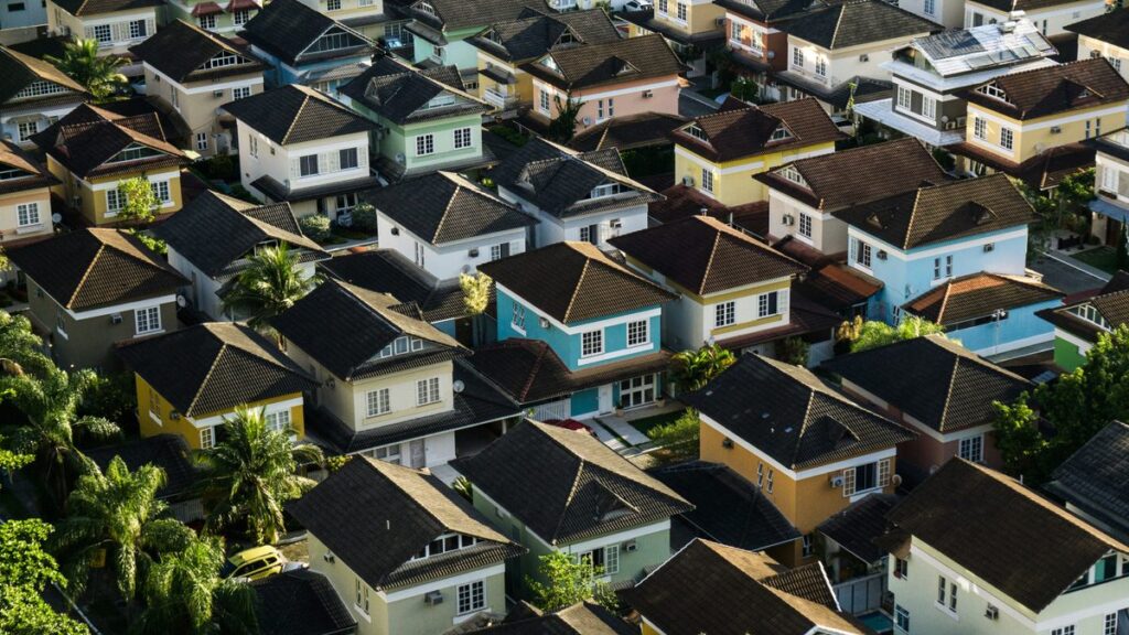aerial view of suburban neighborhood houses